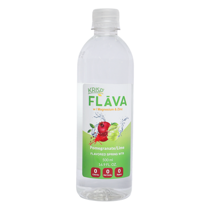 KRISP FLAVAS Organic Pomegranate/Lime Flavored Spring Water w/ Magnesium & Zinc - 12 pack